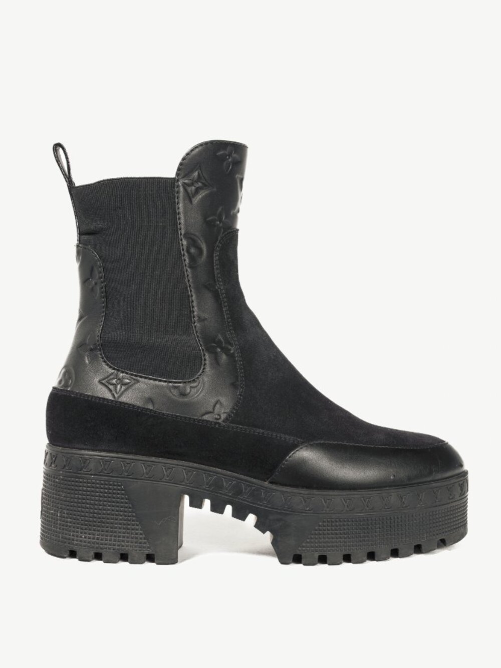 Louis Vuitton Laureate Black Suede & Monogram-Leather Platform Chelsea Boot - Picture 1 of 13